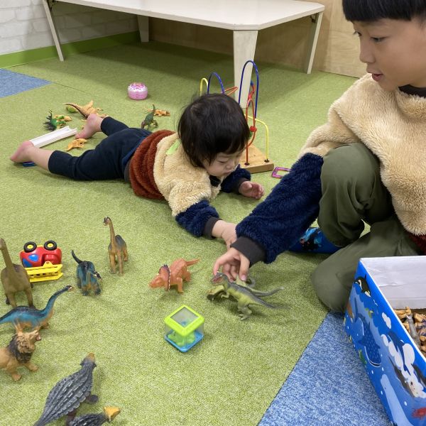 兄弟仲良く、恐竜ランド作り🦖